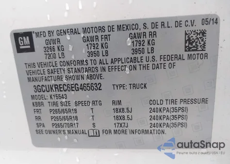 2014 Chevrolet Silverado 1500 2Lt из США, поврежденный, VIN 3GCUKREC6EG465632